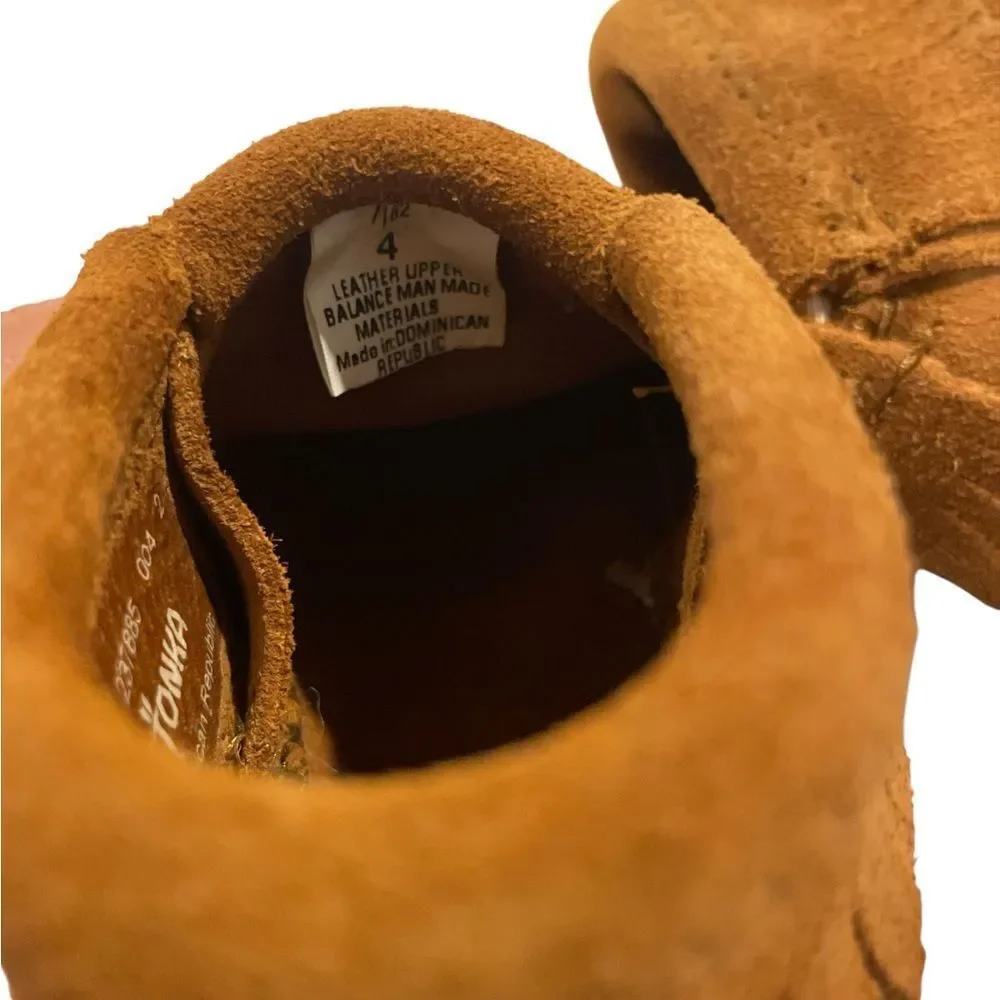 Minnetonka Tan  Moccasins with Fringe size 4